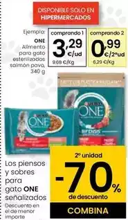 Eroski Purina one - alimento para gato esterilizados salmon pavo oferta