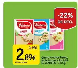 Dialprix EL VENTERO Queso lonchas tierno, reducido en sal o light oferta