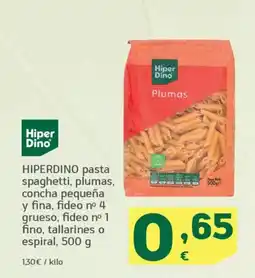 HiperDino HIPERDINO pasta spaghetti, plumas, concha pequeña y fina, fideo nº 4 grueso, fideo nº 1 fino, tallarines o espiral oferta