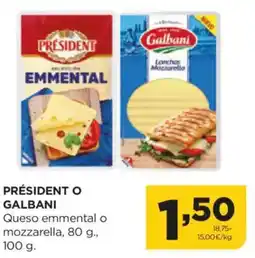 Alimerka PRÉSIDENT O GALBANI Queso emmental o mozzarella oferta