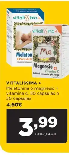 Alimerka VITTALÍSSIMA + Melatonina o magnesio + vitamina c, 50 cápsulas o 30 cápsulas oferta
