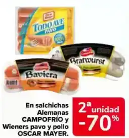 Carrefour CAMPOFRÍO/ OSCAR MAYER En salchichas Alemanas Wieners pavo y pollo oferta