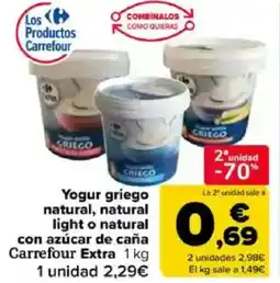 Carrefour Yogur griego natural, natural light o natural con azúcar de caña Carrefour Extra oferta