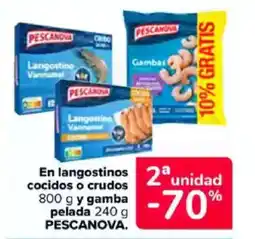 Carrefour PESCANOVA En langostinos cocidos o crudos y gamba pelada oferta