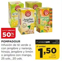 Alimerka POMPADOUR Infusión de té verde o con jengibre y naranja, hinojo, jengibre y limón o jengibre con mango oferta