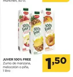 Alimerka JUVER 100% FREE Zumo de manzana, melocotón o piña, oferta