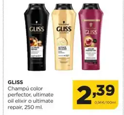 Alimerka GLISS Champú color perfector, ultimate oil elixir o ultimate repair oferta