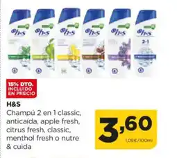 Alimerka H&S Champú 2 en 1 classic, anticaída, apple fresh, citrus fresh, classic, menthol fresh o nutre & cuida oferta