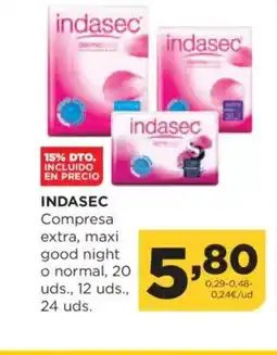 Alimerka INDASEC Compresa extra, maxi good night o normal oferta
