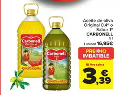 Carrefour CARBONELL Aceite de oliva Original 0,4° 0 Sabor 1° oferta