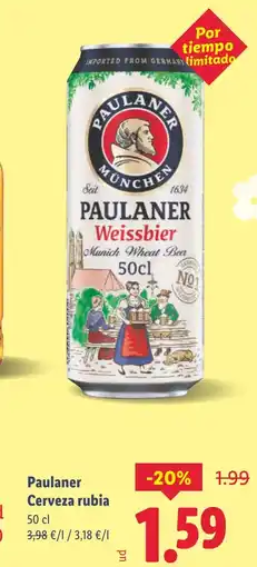 Lidl PAULANER Cerveza rubia oferta