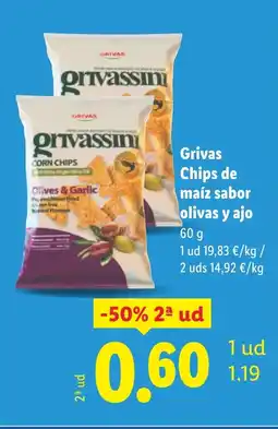 Lidl GRIVAS Chips de maiz sabor olivas y ajo oferta