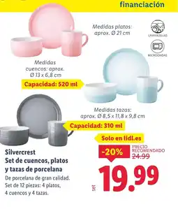 Lidl SILVERCREST Set de cuencos, platos y tazas de porcelana oferta