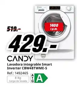 MediaMarkt CANDY Lavadora integrable Smart Inverter CBW48TWME-S oferta