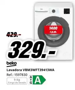MediaMarkt BEKO Lavadora VBM3WFT39413WA oferta