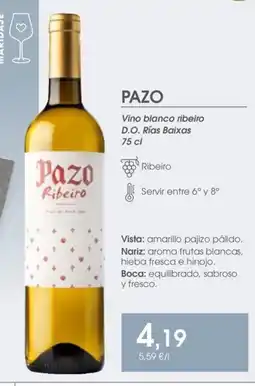 Supermercados Plaza PAZO Vino blanco ribeiro D.O. Rías Baixas oferta