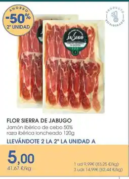 Supermercados Plaza FLOR SIERRA DE JABUGO Jamón ibérico de cebo 50% raza ibérica loncheado oferta