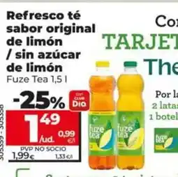 Dia Fuze tea - té refresco sabor original de limon / sin azúcar de limón / sin azucar de limon 1,5 l oferta