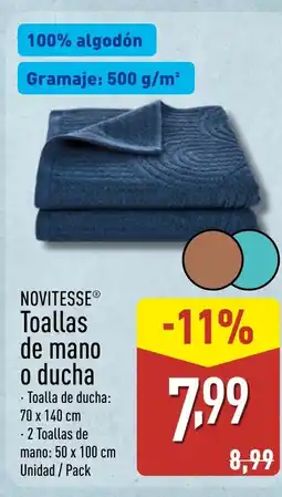 ALDI NOVITESSE Toallas de mano o ducha oferta
