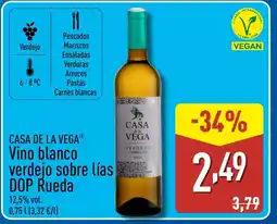 ALDI CASA DE LA VEGA Vino blanco verdejo sobre lías DOP Rueda oferta