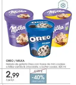 Supermercados Plaza OREO / MILKA Helado de galleta Oreo con trozos de mini cookies oferta