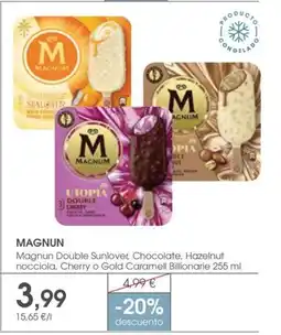 Supermercados Plaza MAGNUN Magnun Double Sunlover, Chocolate, Hazelnut nocciola, Cherry o Gold Caramell Billionarie oferta