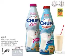 Supermercados Plaza CHUFI Horchata de chufa Original o Zero azúcar añadido DOP Chufa de Valencia oferta