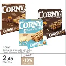 Supermercados Plaza CORNY Barritas de chocolate con leche, negro o blanco oferta