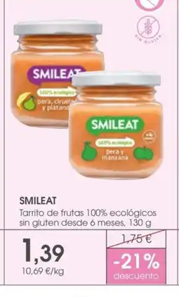 Supermercados Plaza SMILEAT Tarrito de frutas 100% ecológicos sin gluten desde 6 meses oferta