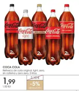 Supermercados Plaza COCA COLA Refresco de cola original, light, zero, sin cafeína y zero zero oferta