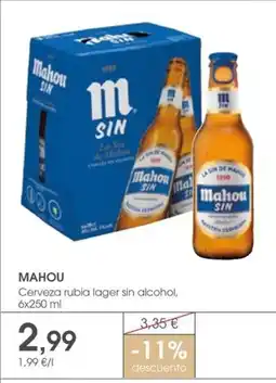 Supermercados Plaza MAHOU Cerveza rubia lager sin alcohol oferta