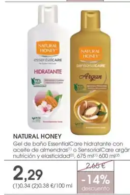 Supermercados Plaza NATURAL HONEY Gel de baño EssentialCare hidratante con aceite de almendras oferta