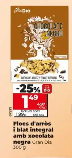 Dia Flocs d'arròs i blat integral amb xocolata negra oferta