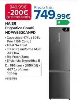 Costco HAIER Frigorífico Combi HDPW5620ANPD oferta