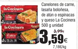 FROIZ LA COCINERA Canelones de carne, lasaña boloñesa, de atún o espinacas y queso oferta