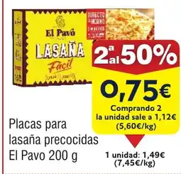 FROIZ EL PAVO Placas para lasaña precocidas oferta