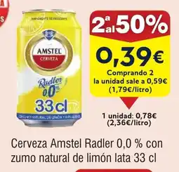 FROIZ Cerveza Amstel Radler 0,0% con zumo natural de limón lata oferta