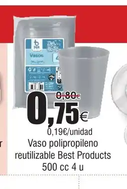 FROIZ Vaso polipropileno reutilizable Best Products 500 cc 4 u oferta
