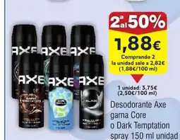 FROIZ Desodorante Axe gama Core o Dark Temptation spray oferta