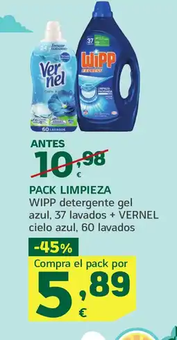 HiperDino WIPP detergente gel azul, 37 lavados + VERNEL cielo azul, 60 lavados oferta