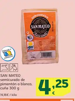 HiperDino SAN MATEO semicurado de pimentón o blanco, cuña oferta