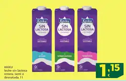 HiperDino KAIKU leche sin lactosa entera, semi o desnatada oferta