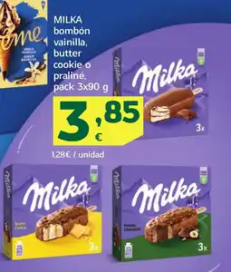 HiperDino MILKA bombón vainilla, butter cookie o praliné oferta