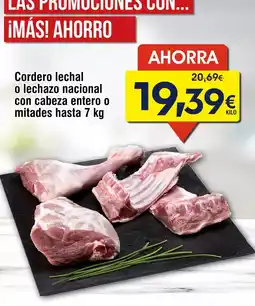 FROIZ Cordero lechal o lechazo nacional con cabeza entero o mitades hasta oferta
