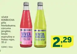 HiperDino VÍVER KOMBUCHA piña hierbabuena, cúrcuma jengibre, limón espirulina o frutos rojos oferta
