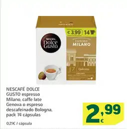 HiperDino NESCAFÉ DOLCE GUSTO espresso Milano, caffe late Genova o espreso descafeinado Bologna, pack 14 cápsulas oferta