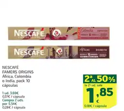 HiperDino NESCAFÉ Famers origins áfrica, colombia o india, pack 10 cápsulas oferta
