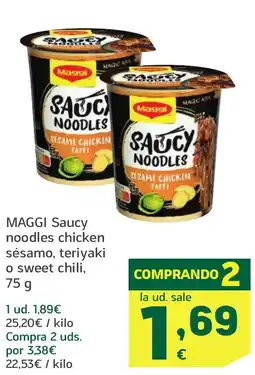 HiperDino MAGGI Saucy noodles chicken sésamo, teriyaki o sweet chili, oferta
