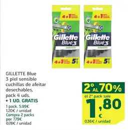 HiperDino GILLETTE Blue 3 piel sensible cuchillas de afeitar desechables, oferta