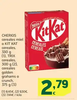 HiperDino CHERIOS cereales miel o KIT KAT cereales TRIX cereales cereales golden grahams o crunch, oferta